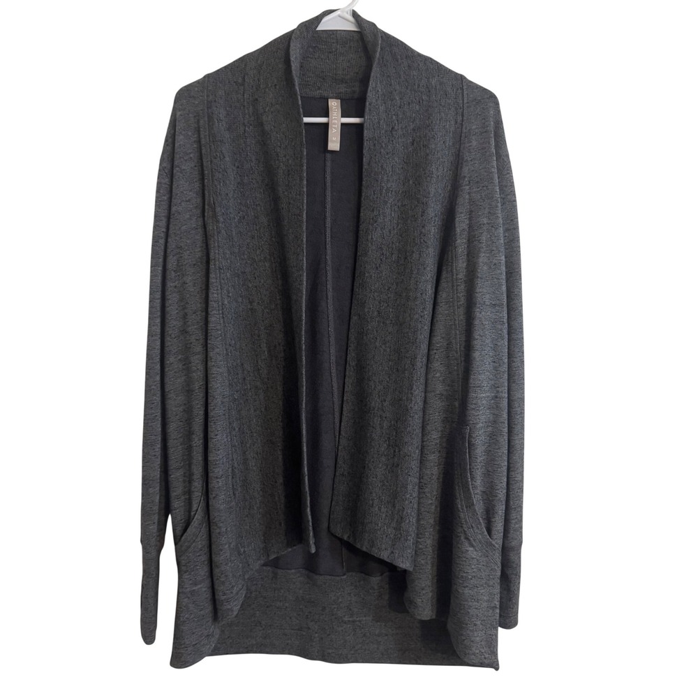 Athleta Gray Open Front Cardigan Sweater Thumbholes Size Medium